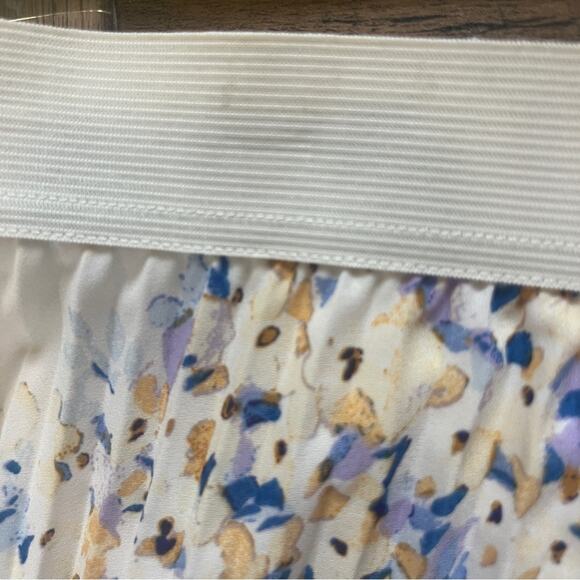 Vince Camuto Pleated Midi Skirt Womens Small Ivory Floral Elastic Waist Lined - Picture 7 of 9